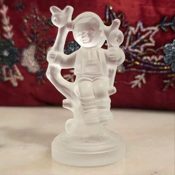 Goebel Hummel 1992 Frosted crystal glass boy on the apple tree figurine Germany - Picture 1 of 8
